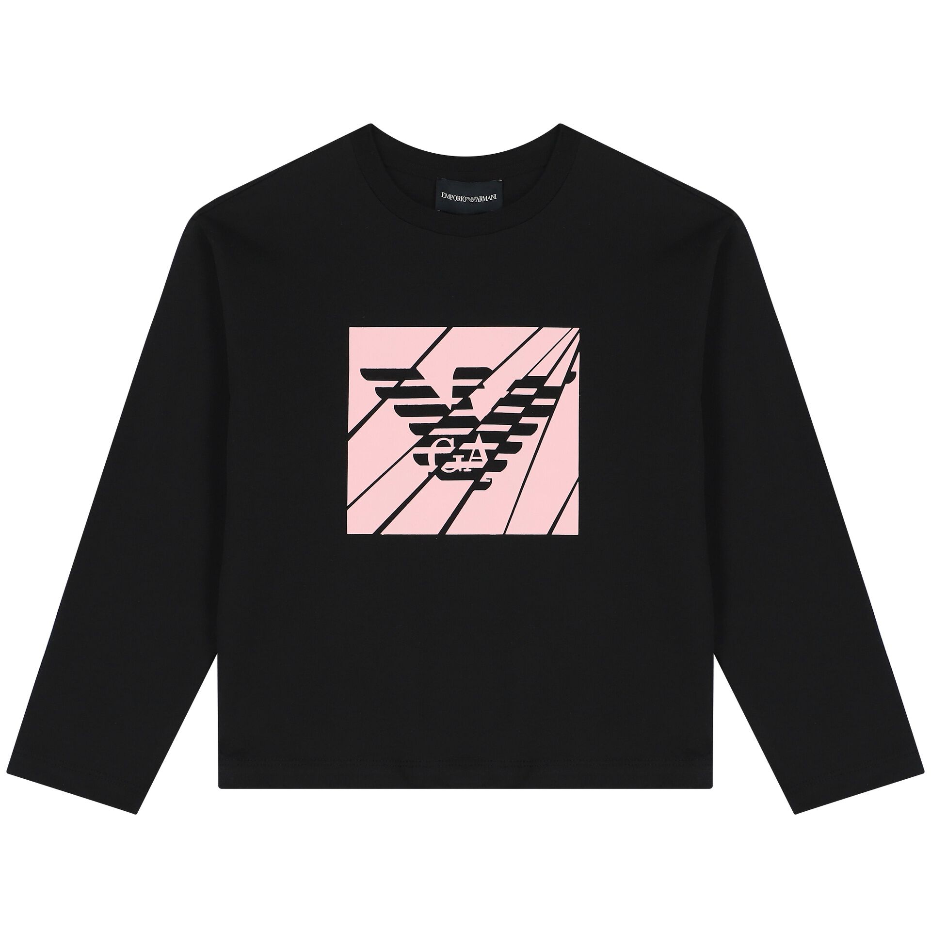 Emporio Armani Girls Black Pink Logo Long Sleeve Top Junior Couture UAE