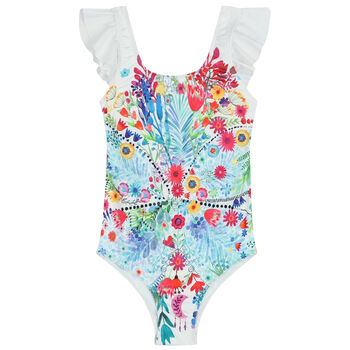 Girls White Floral Swimsuit