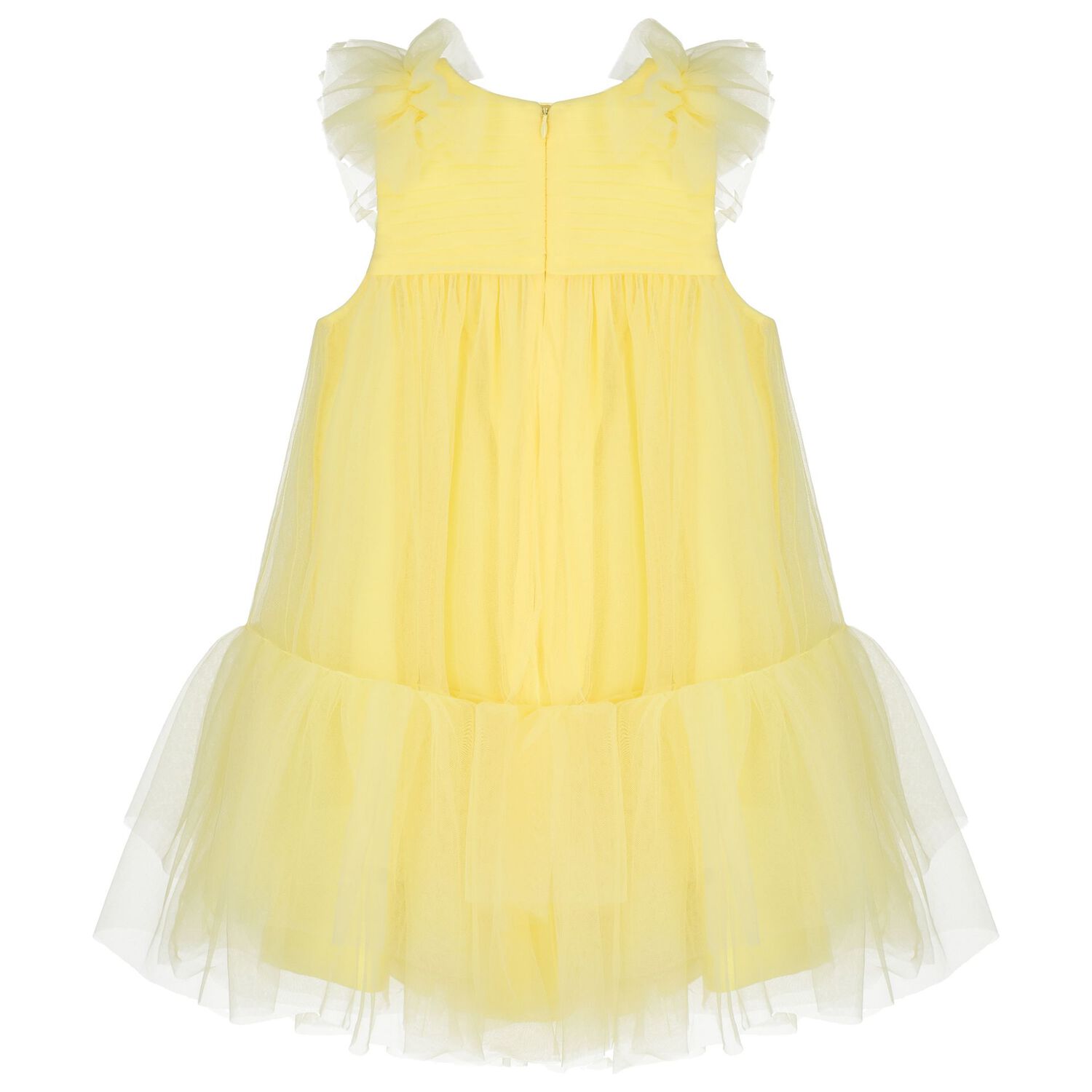 Girls Yellow Ruffled Tulle Dress, 1, hi-res