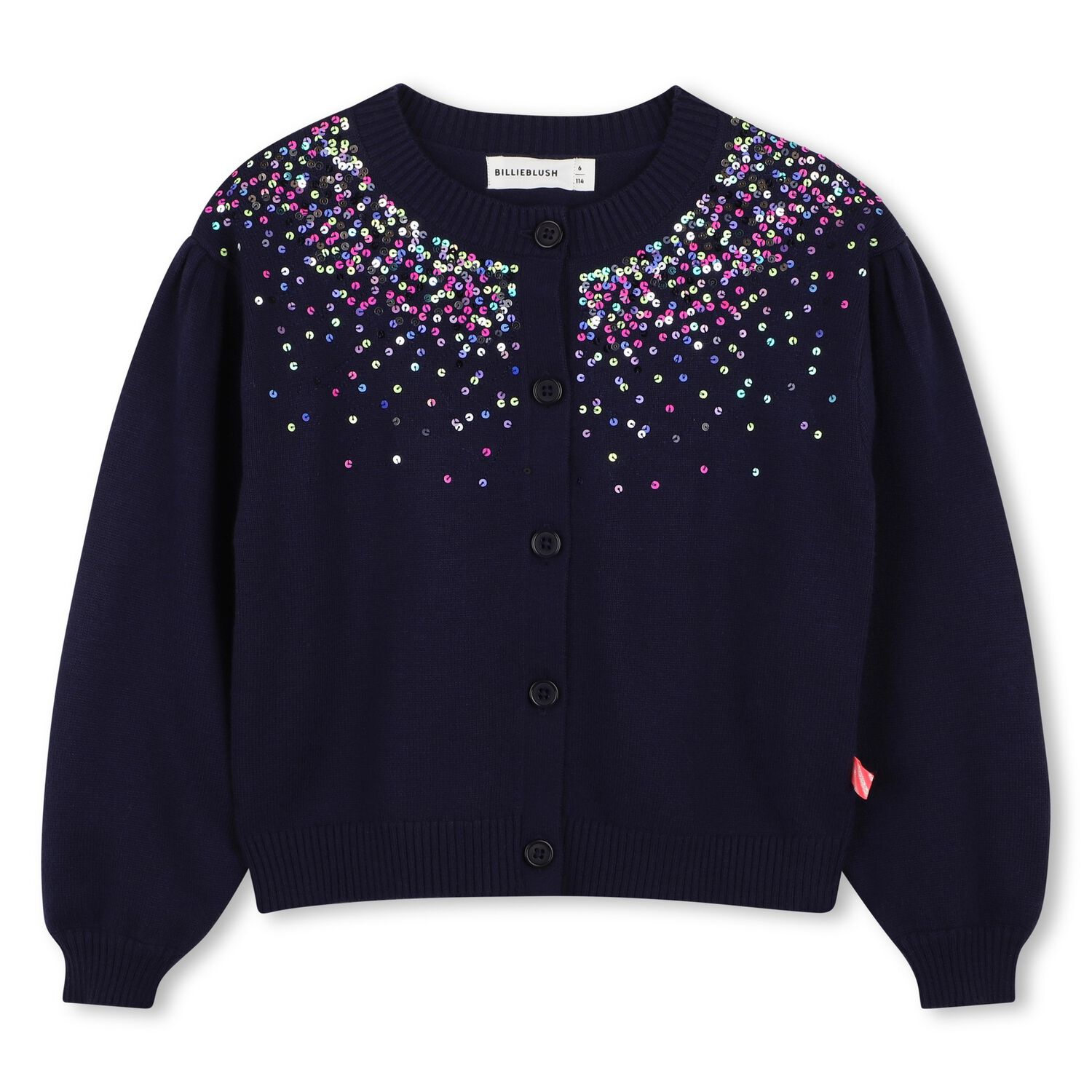 Girls Navy Blue Sequin Knitted Cardigan, 1, hi-res