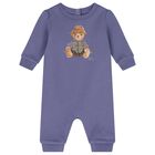 Baby Girls Purple Polo Bear Romper, 1, hi-res