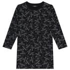 فستان بناتي بشعار باللونين الأبيض والأسود, 1, hi-res