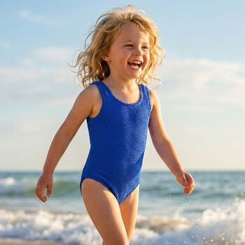 Girls Blue Bow Crinkle Swimsuit