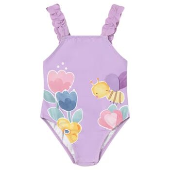 Younger Girls Purple Floral Swimsuit