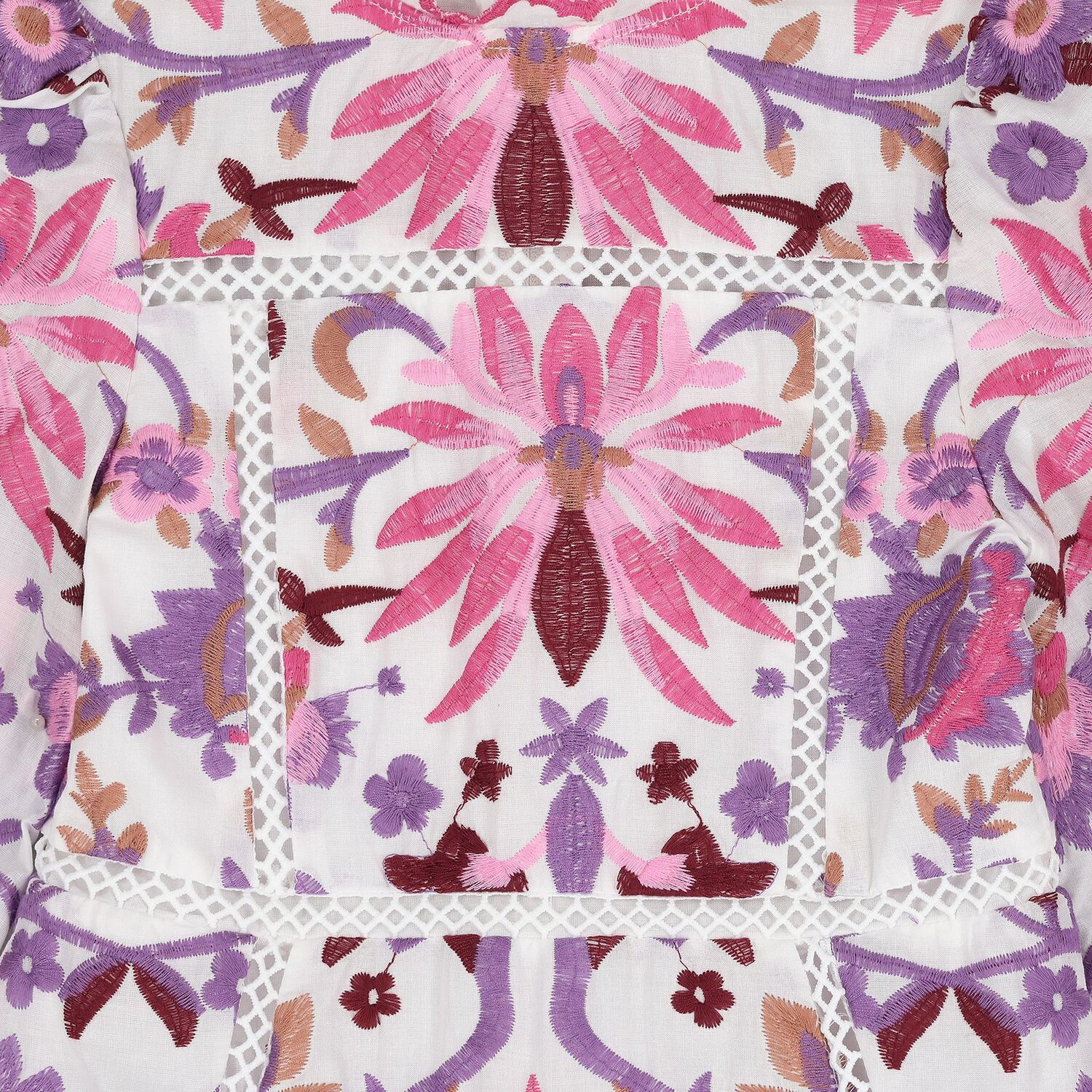 فستان بناتي مطرز بالزهور باللون الأبيض والوردي والأرجواني, 1, hi-res image number null