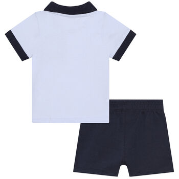 Baby Boys Blue Logo Polo Shorts Set