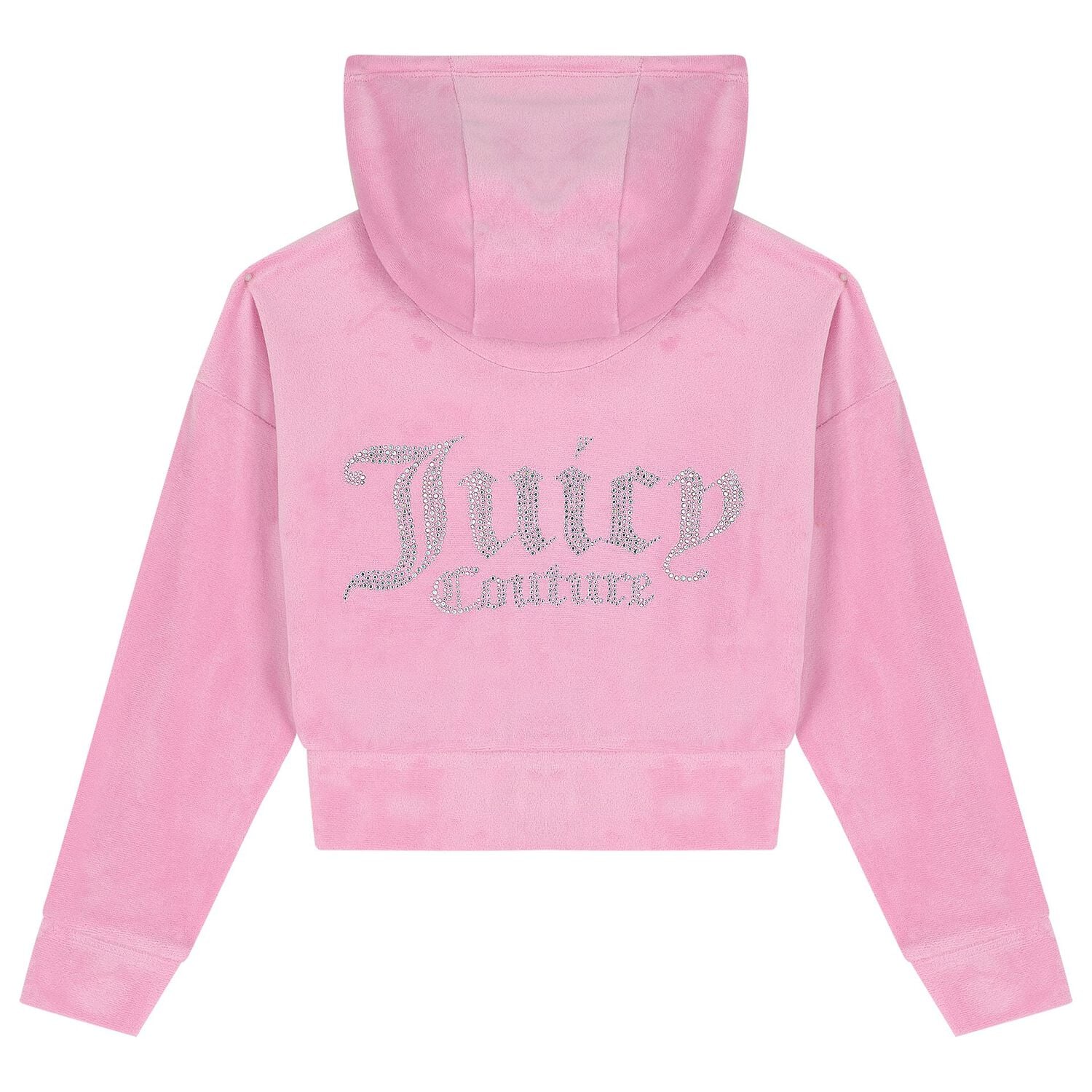 Girls Pink Crystal Embellished Diamant&eacute; Logo Hooded Zip Up Top, 1, hi-res
