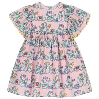 Girls Pink Logo Floral Dress