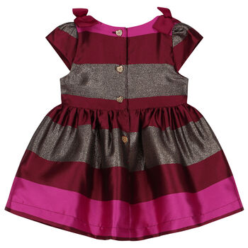 Baby Girls Red & Gold Striped Satin Dress