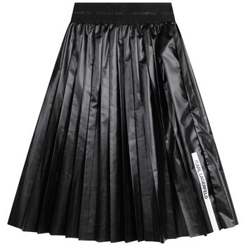 Girls Black Logo Pleated Skirt