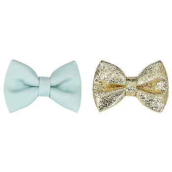 Girls Blue & Gold Bow Hair Clips ( 2 Pack )