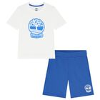 Boys White & Blue Logo Shorts Set, 1, hi-res