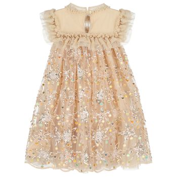 Girls Gold Embellished Tulle Dress