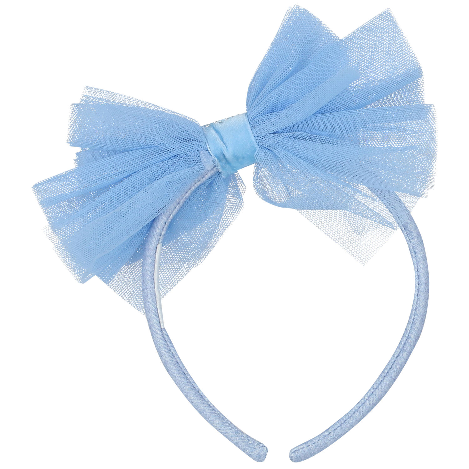 Girls Blue Tulle Bow Headband, 1, hi-res