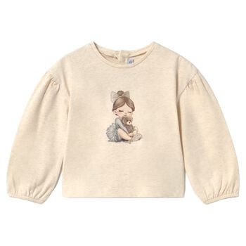 Younger Girls Beige Printed Long Sleeve Top