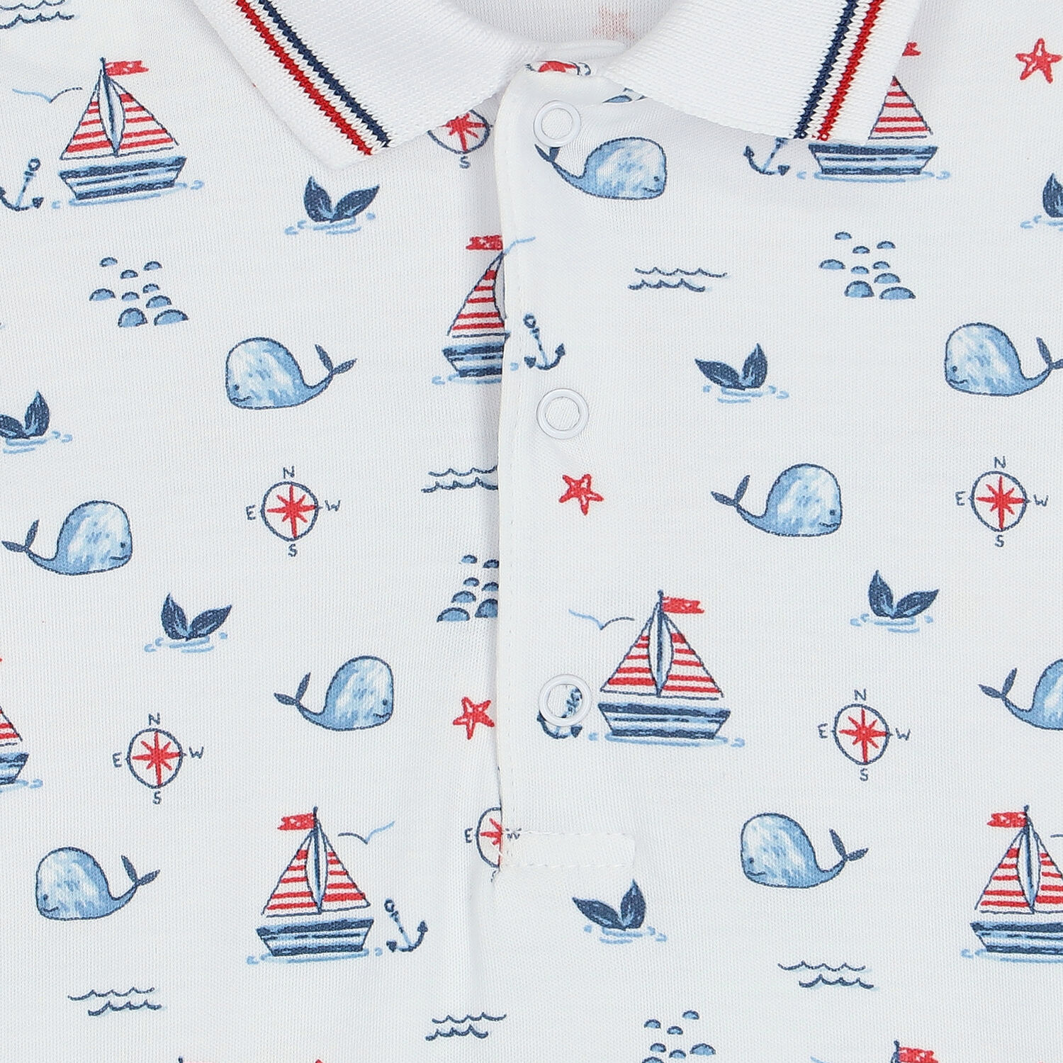 Baby Boys White Sail & Whale Polo Romper, 1, hi-res
