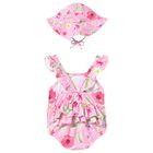 Baby Girls Pink Floral Swimsuit Set, 2, hi-res
