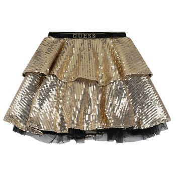Girls Gold Sequin Logo Skirt