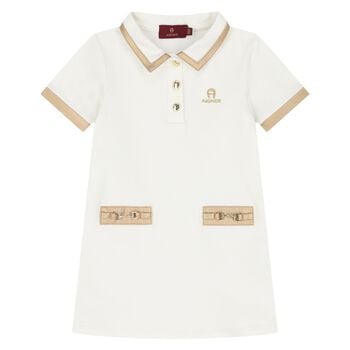 Younger Girls Ivory Logo Dress