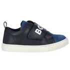 Boys Navy Blue Logo Trainers, 1, hi-res