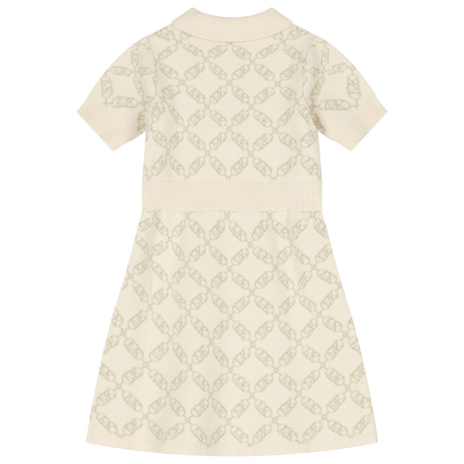 Girls Ivory & Gold Logo Knitted Polo Dress, 1, hi-res