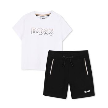  Younger Boys White & Black Logo Shorts Set
