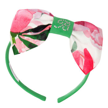 Girls White & Pink Floral Bow Headband