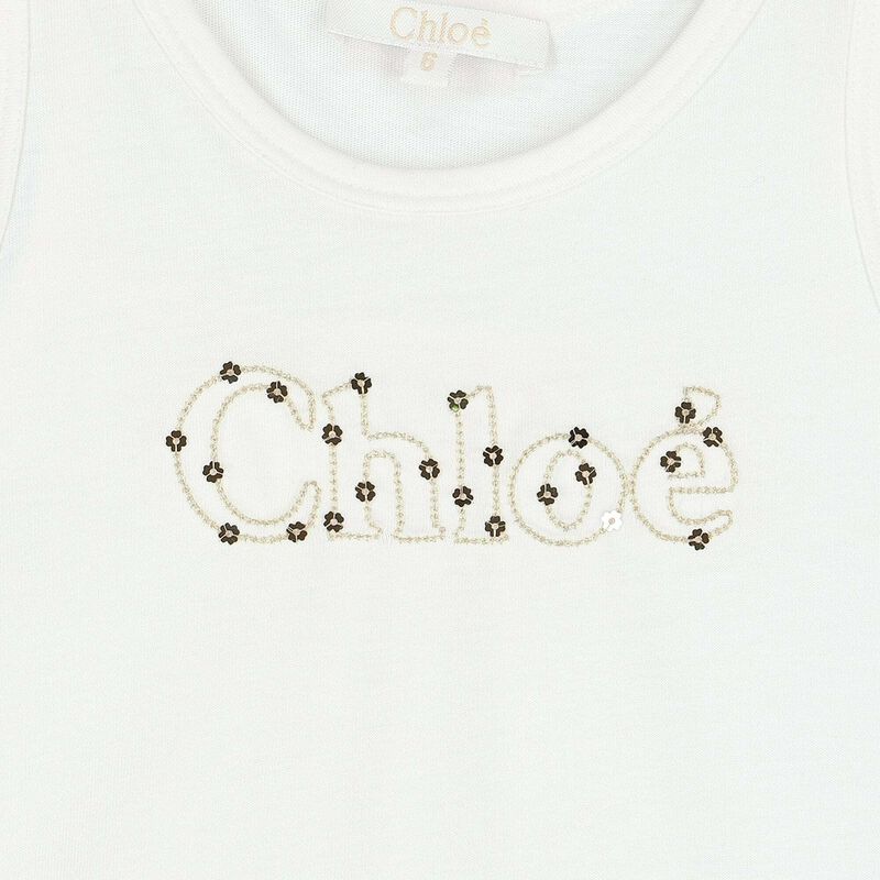 Girls White Sequin Logo Top, 1, hi-res image number null
