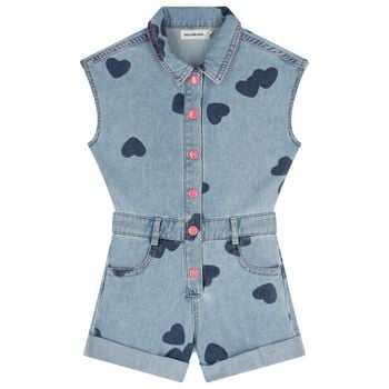 Girls Blue Heart Denim Playsuit