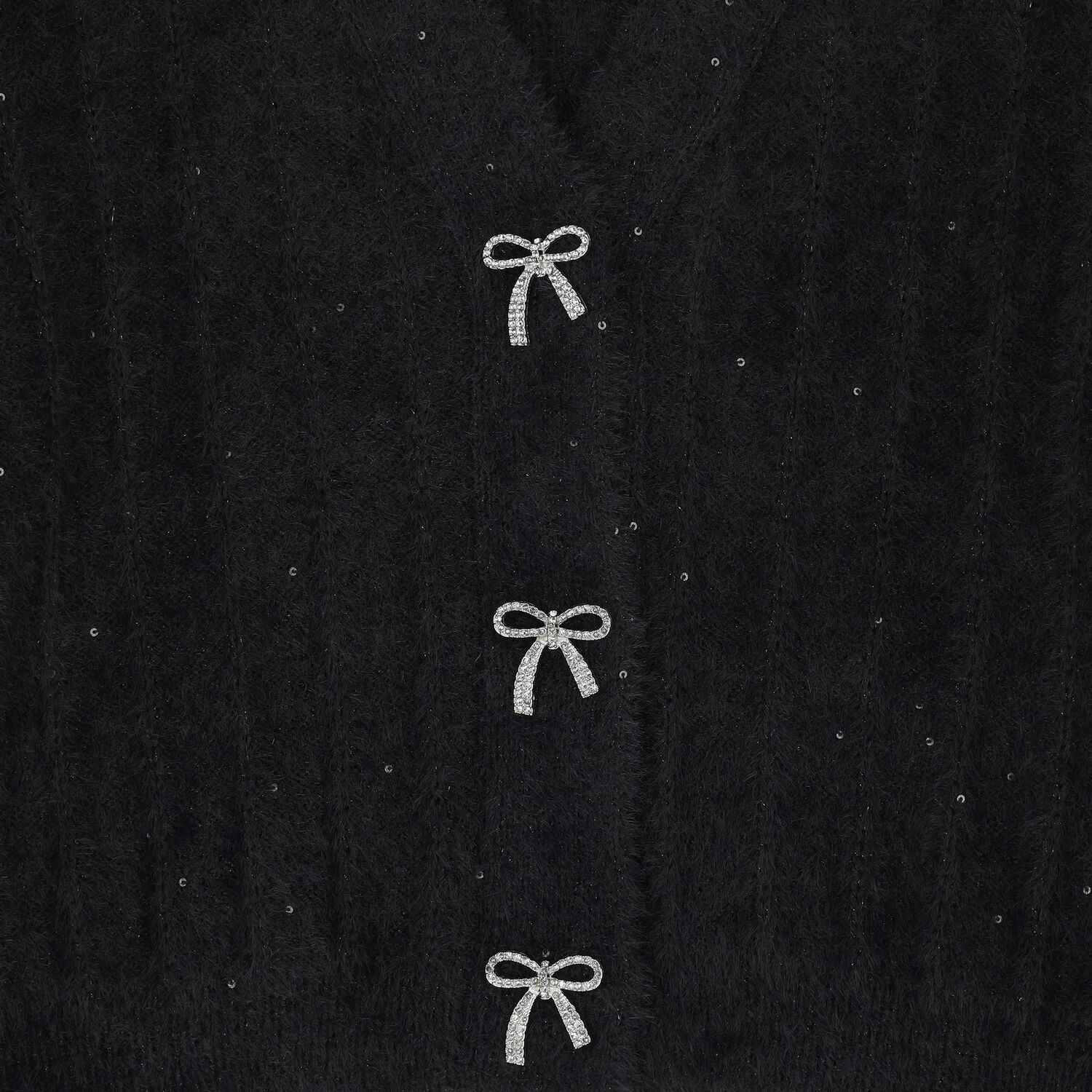 Girls Black Sequin Knit Cardigan, 2, hi-res