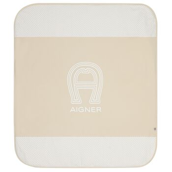 Beige & White Logo Baby Blanket