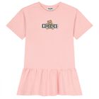 Girls Pink Teddy Bear Logo Dress, 4, hi-res