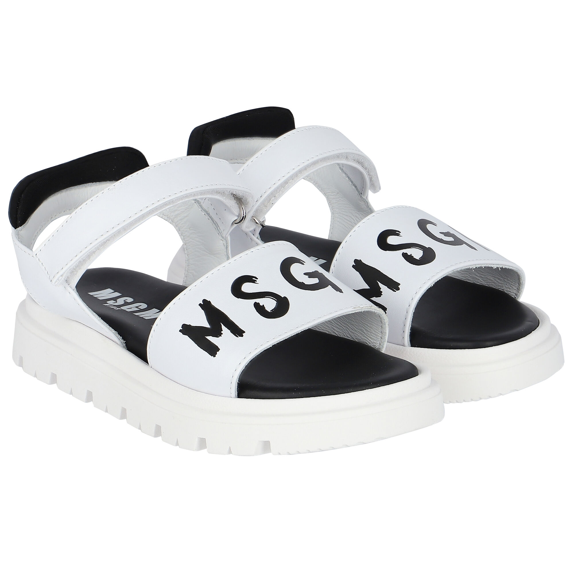 MSGM White Black Logo Sandals Junior Couture UAE