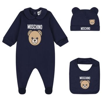 Navy Blue Teddy Bear Logo Babygrow Gift Set