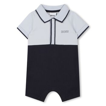 Baby Boys Blue & Navy Blue Logo Romper