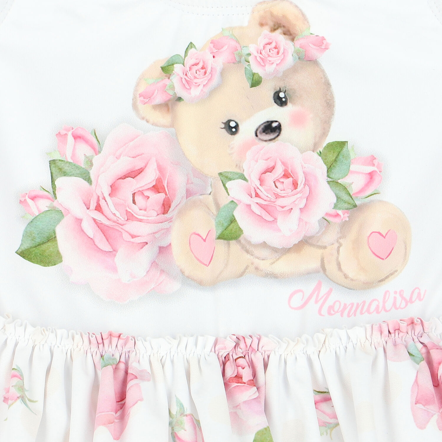 Younger Girls White & Pink Roses & Bear Swimsuit, 1, hi-res