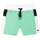 Younger Boys Green Logo Swim Shorts, 1, hi-res