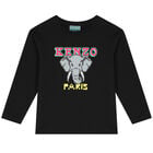 Girls Black Elephant Long Sleeve Top, 1, hi-res