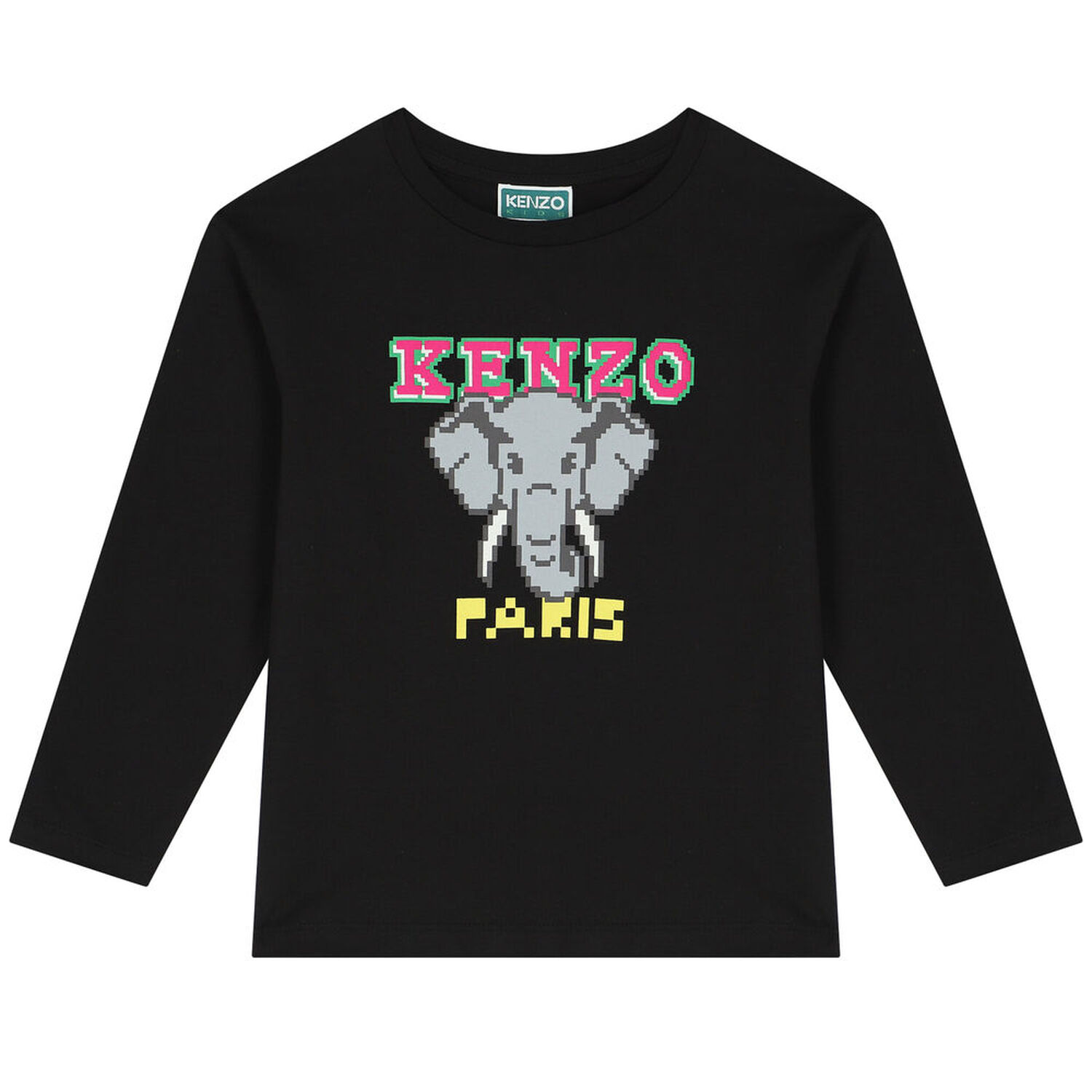 Girls Black Elephant Long Sleeve Top, 1, hi-res