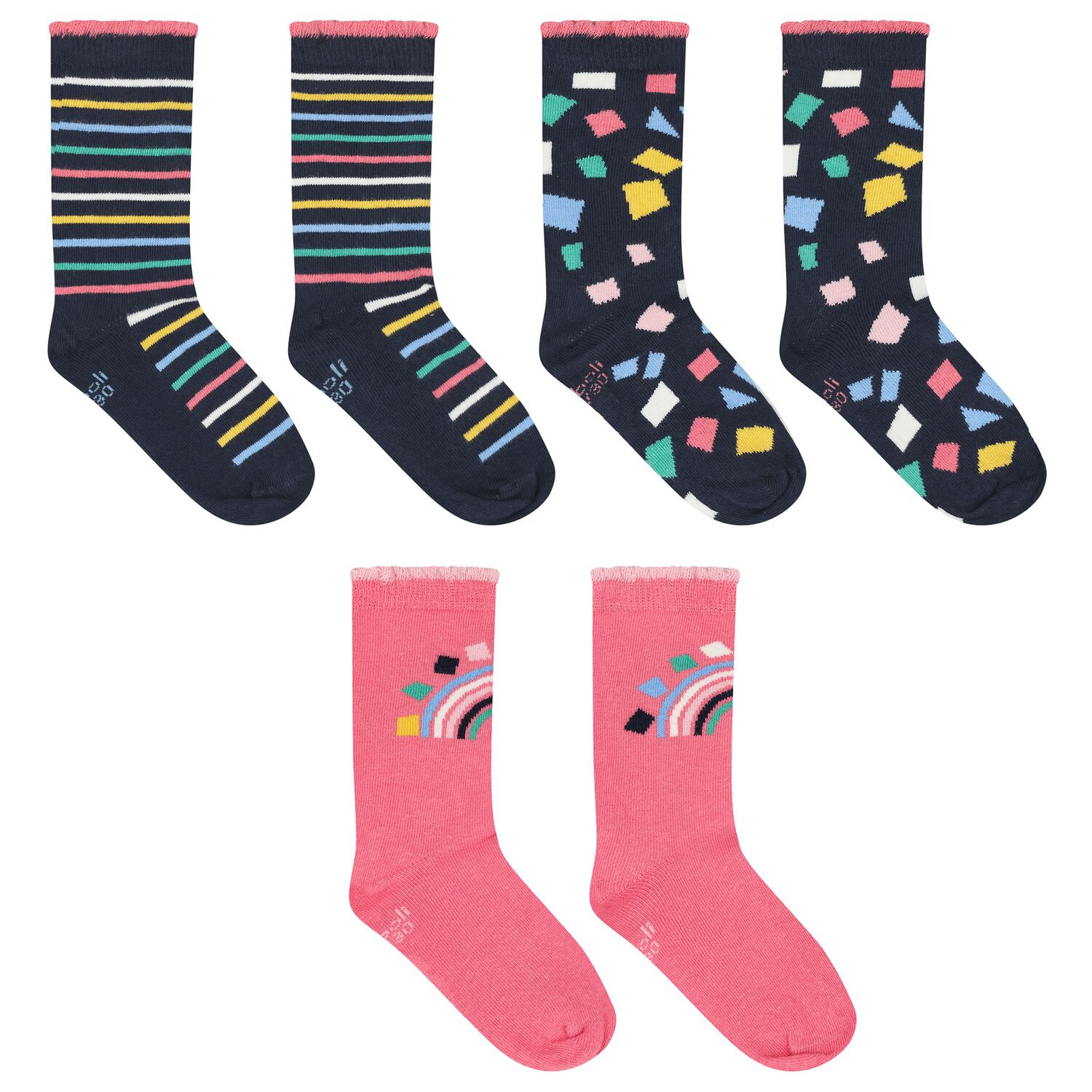Girls Navy Blue & Pink Socks ( 3-Pack ), 1, hi-res