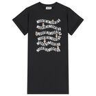 Girls Black Teddy Bear Logo Dress, 2, hi-res