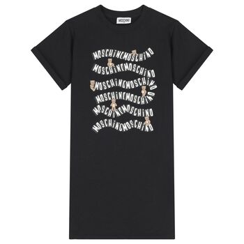 Girls Black Teddy Bear Logo Dress