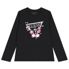 Girls Black Logo Long Sleeve Top, 2, hi-res