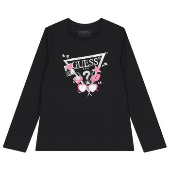 Girls Black Logo Long Sleeve Top
