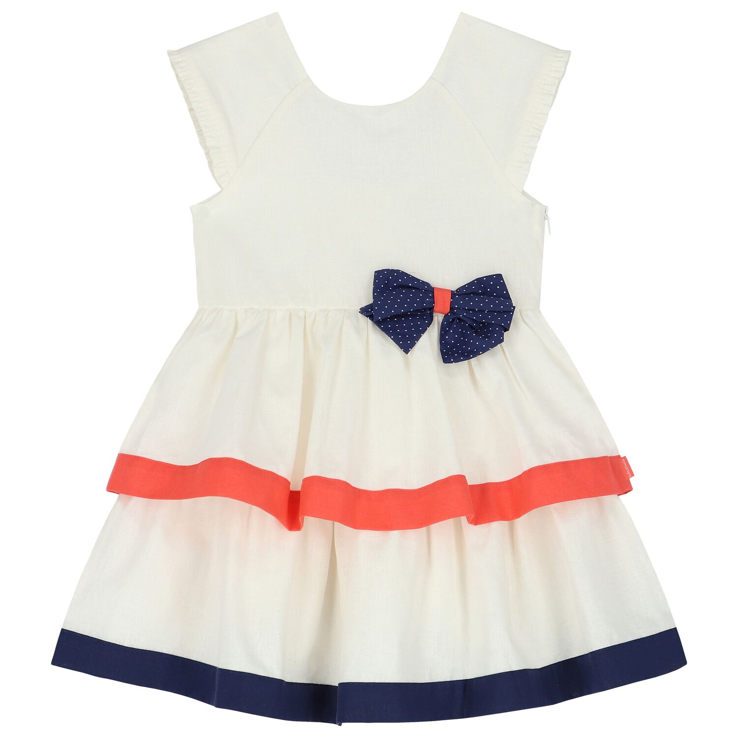 Girls White Bow Dress, 1, hi-res