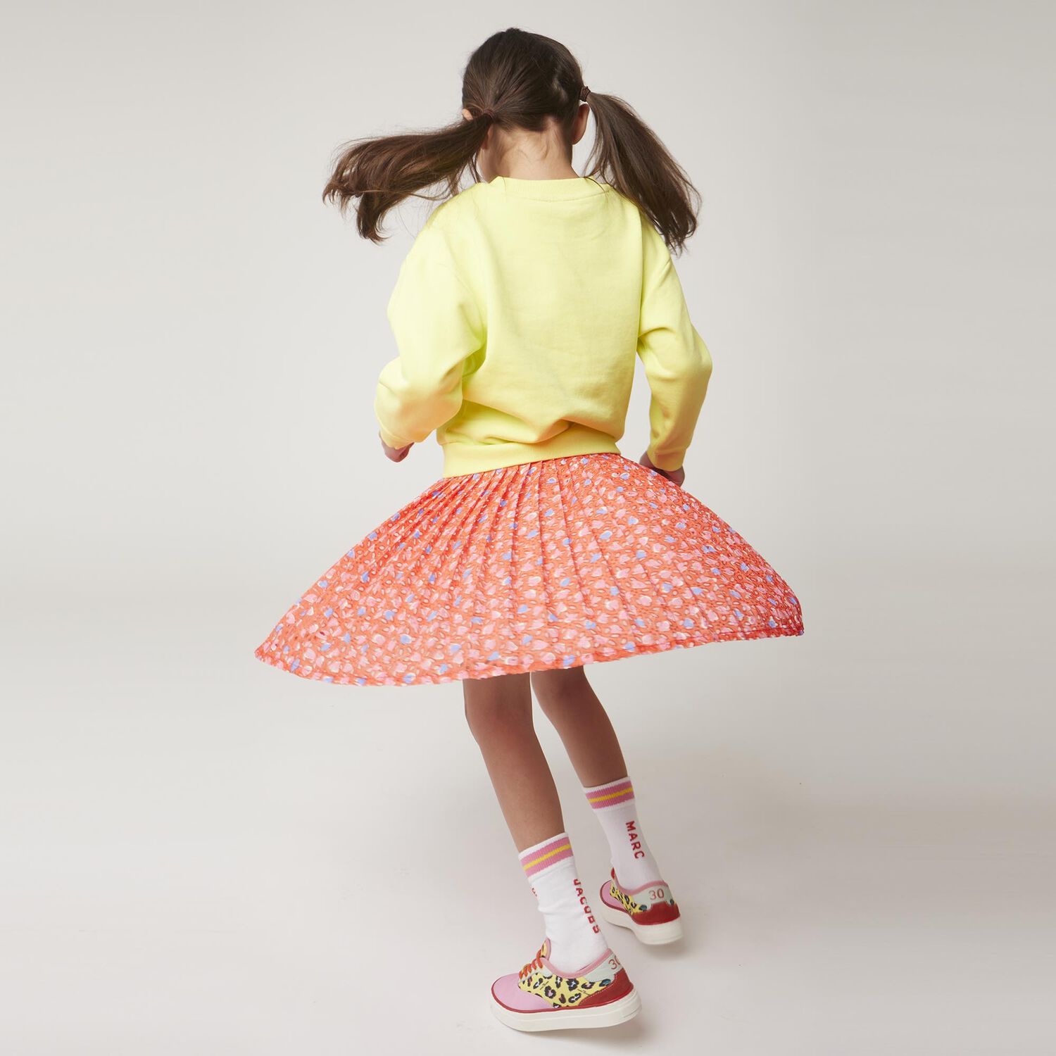Girls Orange Pleated Skirt, 1, hi-res