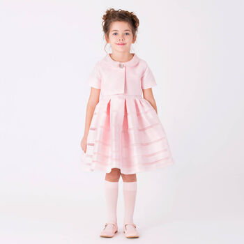 Girls Pink Satin Twill Dress Set
