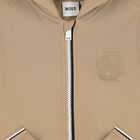 Boys Beige Logo Hooded Zip Up Top, 1, hi-res