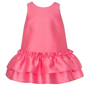 Girls Pink Satin Bow Dress