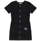 Girls Black Logo Denim Dress, 1, hi-res